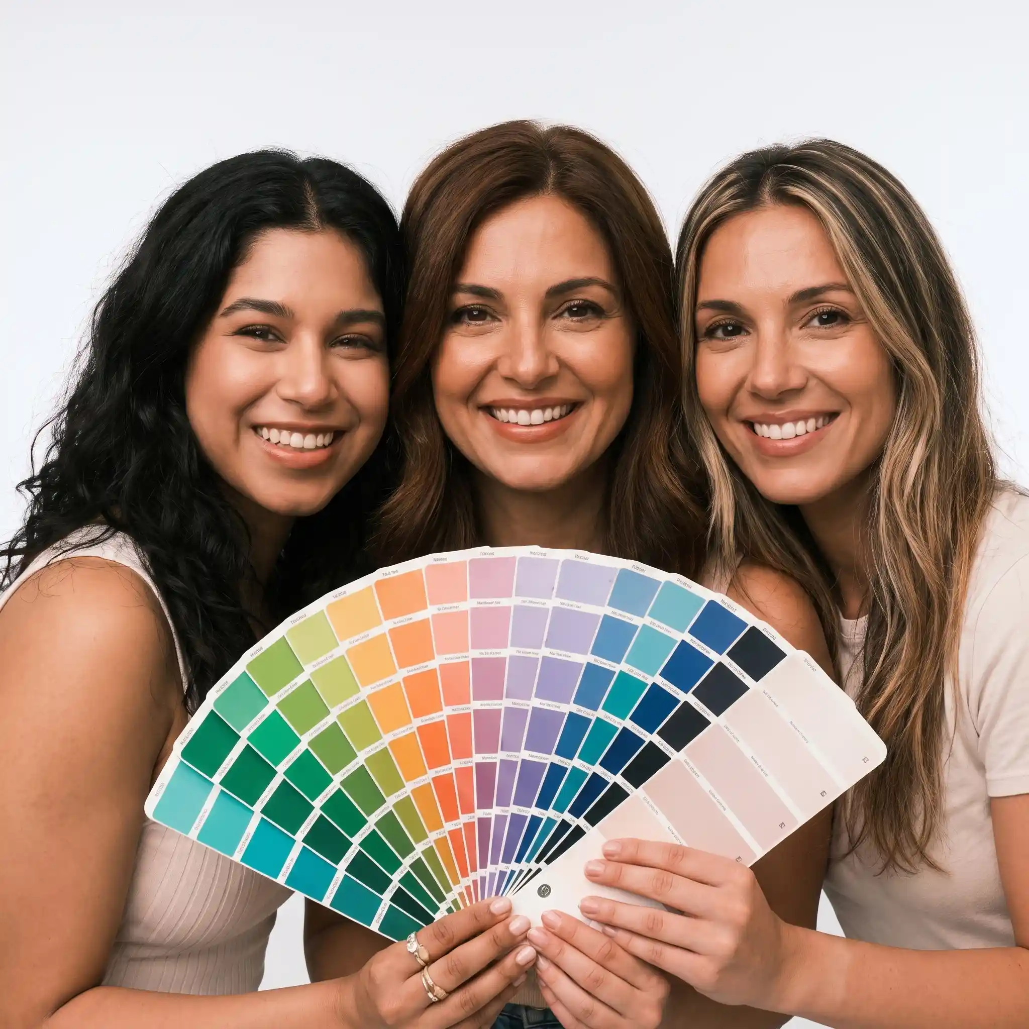 Donne sorridenti con un ventaglio di colori armocromia